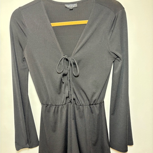 Topshop size 2 black tie front long sleeve romper 129 - Picture 2 of 5